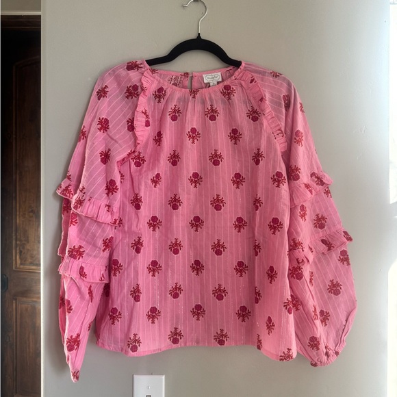 Mud Pie Pint Trenton Printed Ruffle Sleeve Blouse Pink Romantic Cottagecore S - Picture 2 of 6